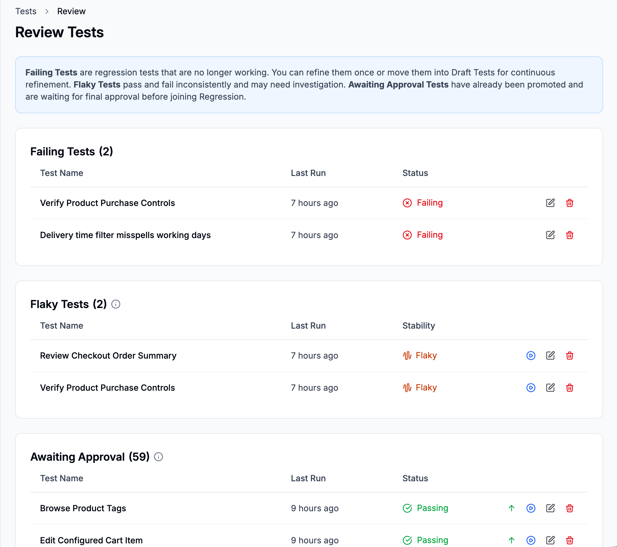 Types of tests Types of tests